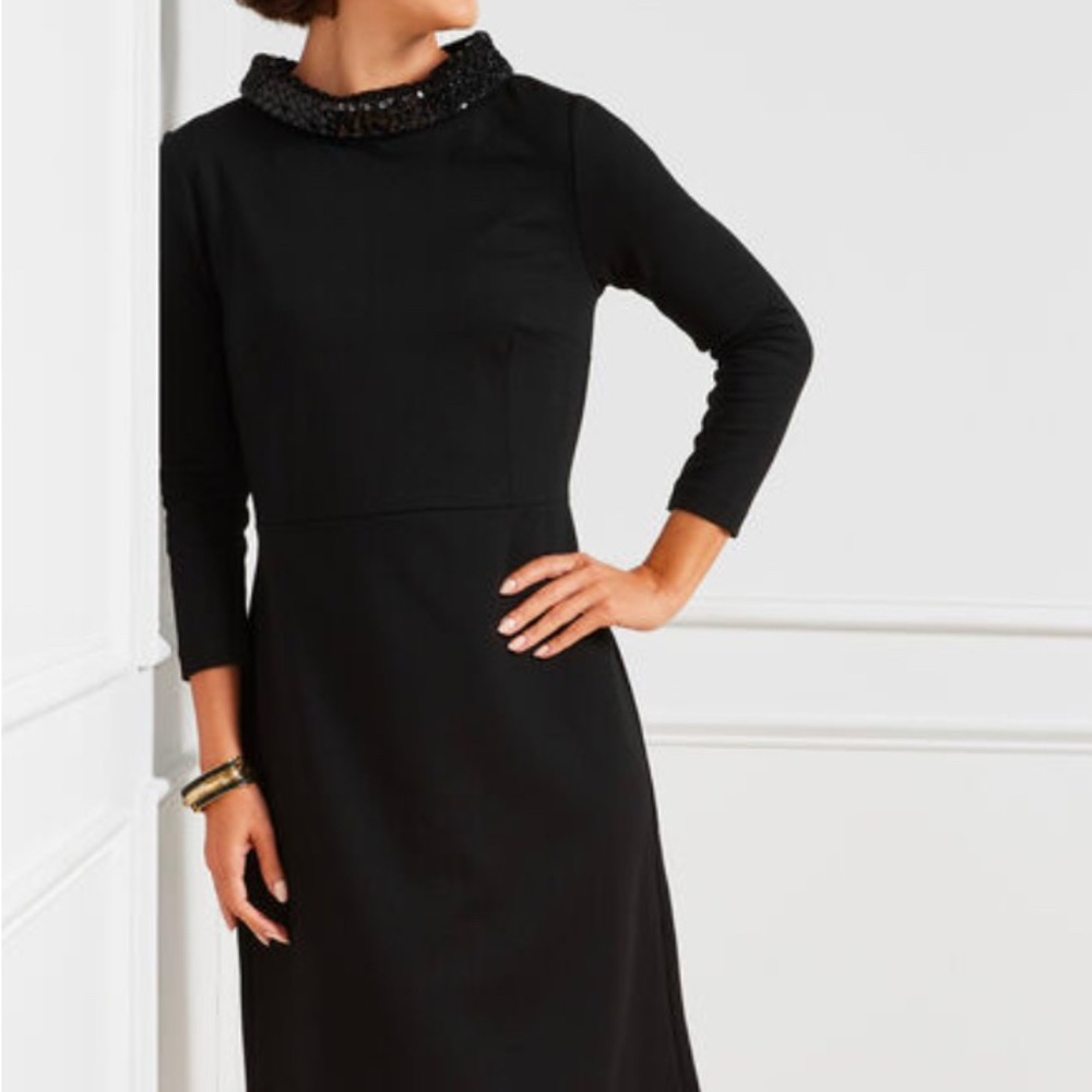 SEQUIN DETAIL MOCKNECK PONTE DRESS